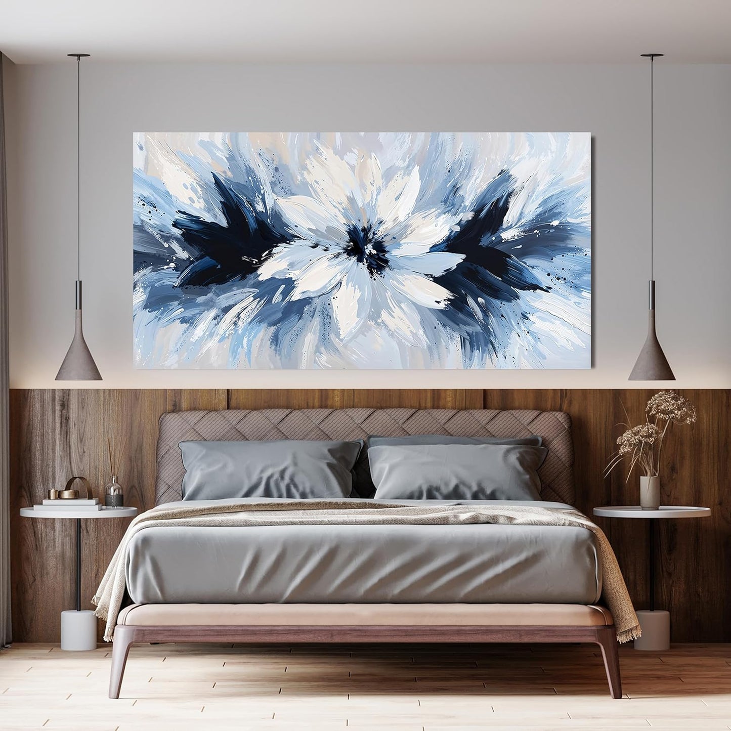 Canvas Oversized Wall Art Decor Large Wall Art For Living Room White Flower Wall Art Prints Modern Blue Wall Art Pictures 29"X58" Abstract Canvas Art Wall Decor Artwork for Walls Bedroom Office Decor