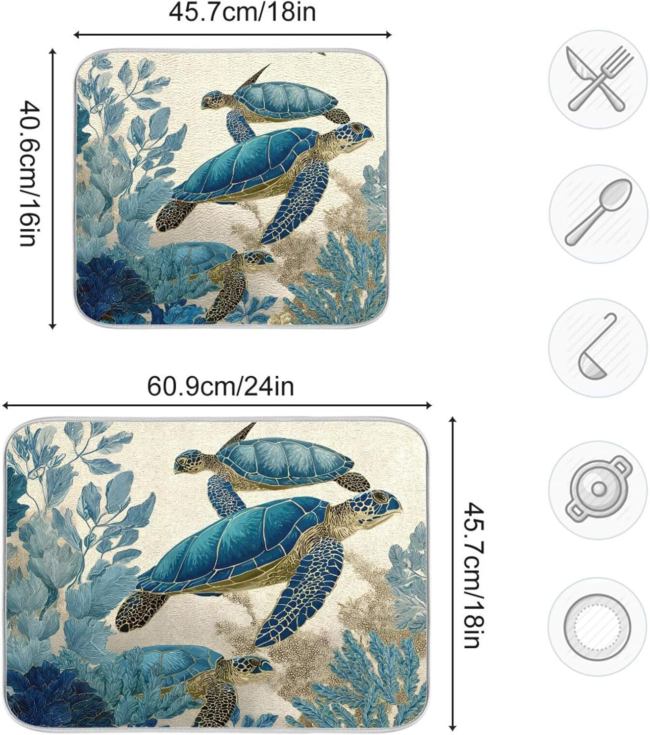 Watercolor Sea Turtle Dish Drying Mat Super Absorbent Drying Mat 18x24 inch Large Dish Drying Mats for Kitchen Counter Dish Drying Pads Kitchen Drying Matt for Countertop