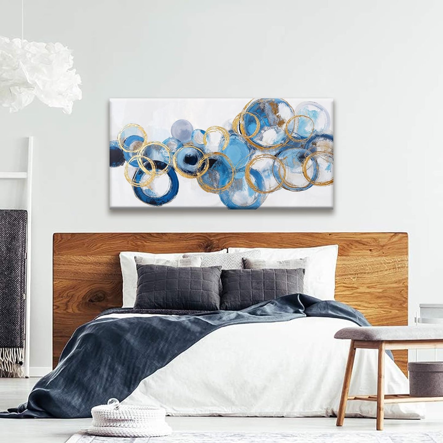 Suconvng Abstract Wall Art Maximalist Canvas Wall Art Decor Prints Blue Gold Circle Modern Abstract Wall Decor Artwork For Living Room Bedroom Kitchen Office Artwork Ready To Hang 24" × 48"