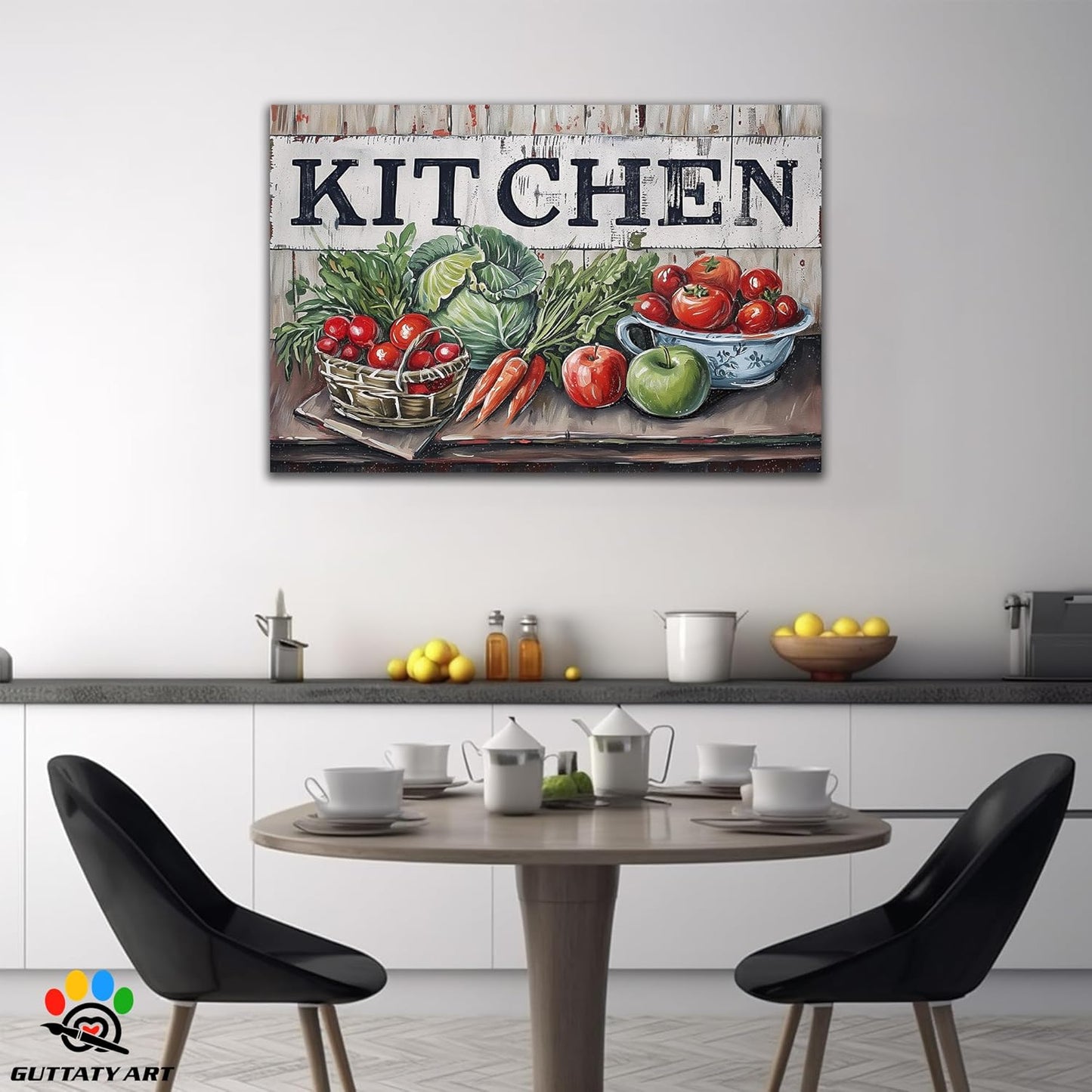 GUTTATY Kitchen Pictures Wall Decor, Farmhouse Wall Art Decor Colorful Fruit And Vegetable Painting for Dinning Room Restaurant Decor, Mother's Day Gift for Grandma Mom Hanging Artwork 28×40 Inch