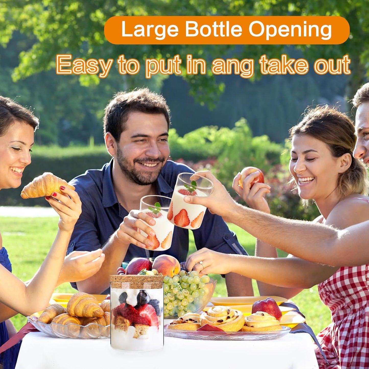 Airtight Glass Storage Containers with cork Lid, for Kitchen Pantry Organization and Storage jar，Ideal for Coffee Beans Snacks Flour Cereal Sugar Tea 16oz. (Circular 3.9 * 3.3in*4pcs)