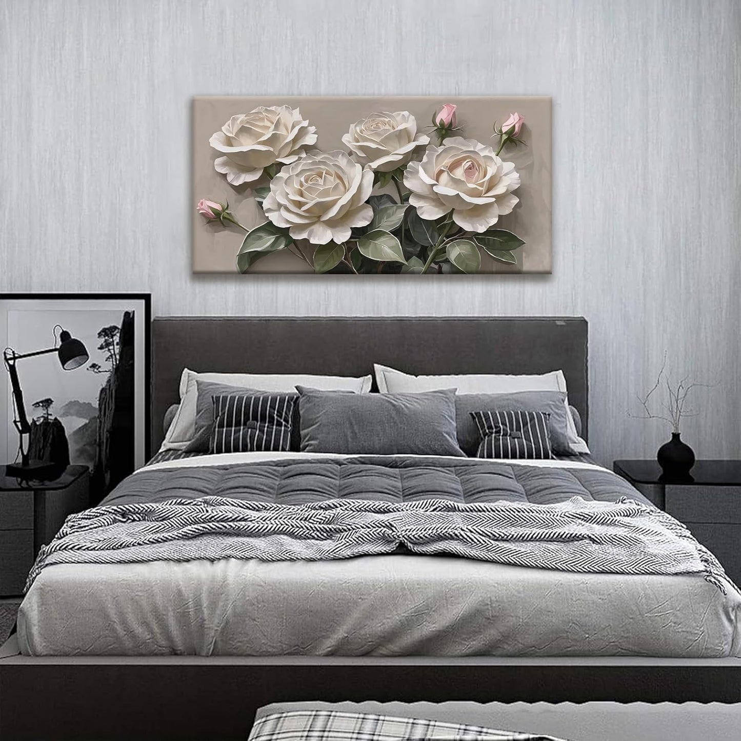 Canvas Art Wall Decor Pink White Floral Wall Art For Living Room Modern Canvas Wall Decor Prints Pictures For Wall White Flower Wall Art For Hotel Artwork 24x48 Inch