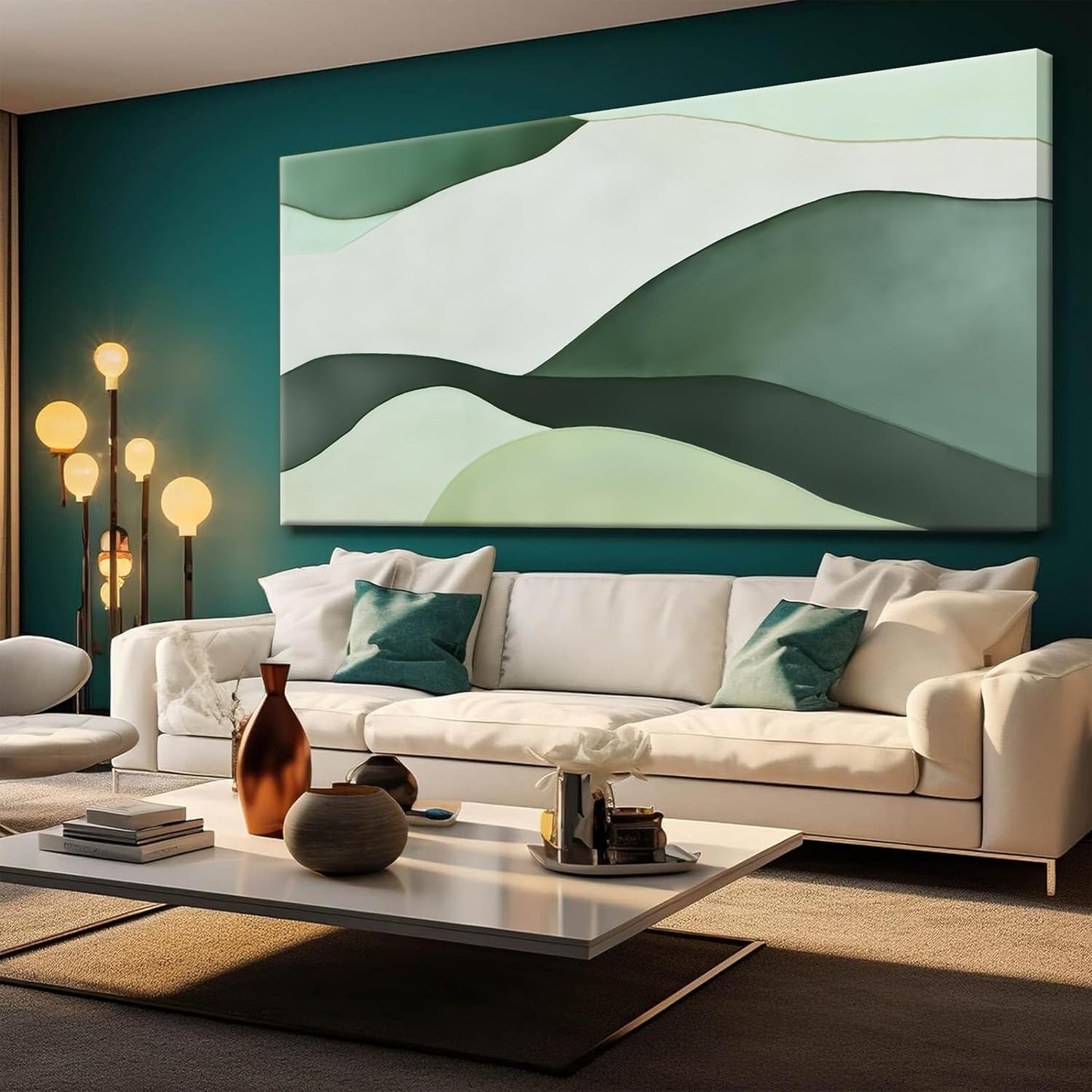 Suconvng Abstract Canvas Art Wall Decor Green White Wall Art Irregular Shapes Painting Abstract Art Prints Minimalist Decor Artwork For Bedroom Kitchen Office Bathroom Wall Art 20"×40"