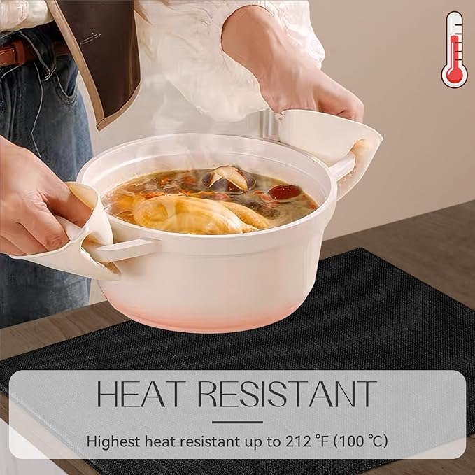 Romanstile Cloth Placemats Set of 4-12 x 18 Inch, Heat Resistant Double Layered Thickened Burlap Place Mats, Washable Faux Linen Farmhouse Table Mats for Kitchen/Dining/Party/Outdoor, Black