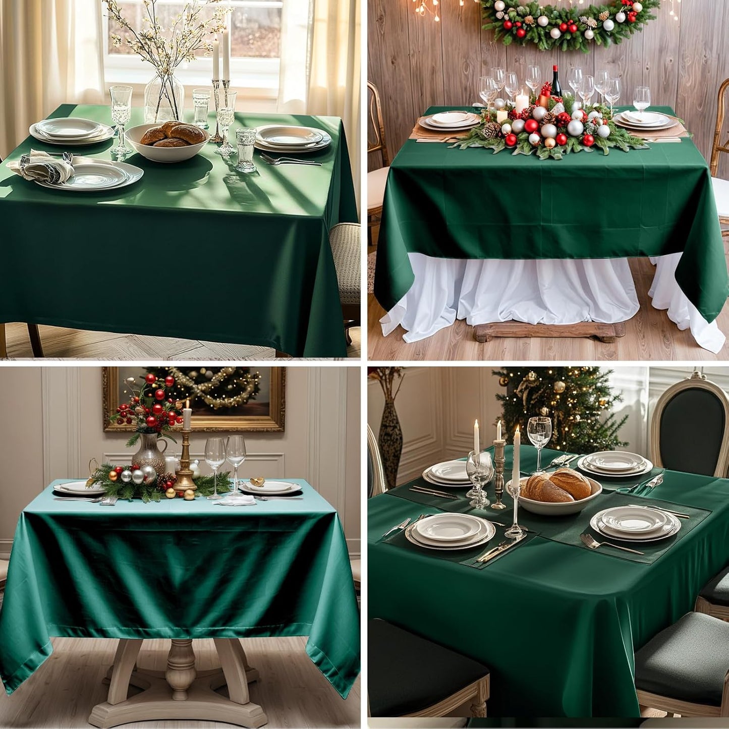 Square Tablecloth 52 x 52 Inch Dark Green Tablecloths Stain-Wrinkle Resistant Washable Polyester Table Cloths for Holiday, Buffet Parties,and Wedding 1pack
