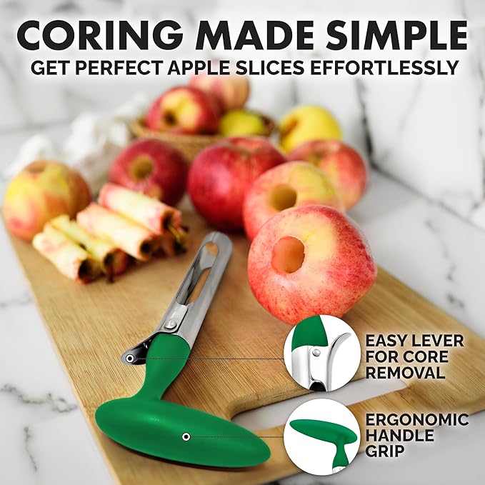 Zulay Kitchen Premium Apple Corer - Easy to Use Durable Remover for Pears, Bell Peppers, Fuji, Honeycrisp, Gala and Pink Lady Apples - Stainless Steel Cupcake Corer - Green