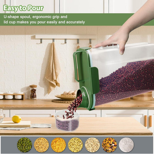 Rice Container, Airtight Rice Storage Container 10lb, Cereal Containers Storage, BPA Free Food Dispenser with Pouring Spout Handle for Flour Pasta Grain, Pet Dog Cat Bird Food Storage Container