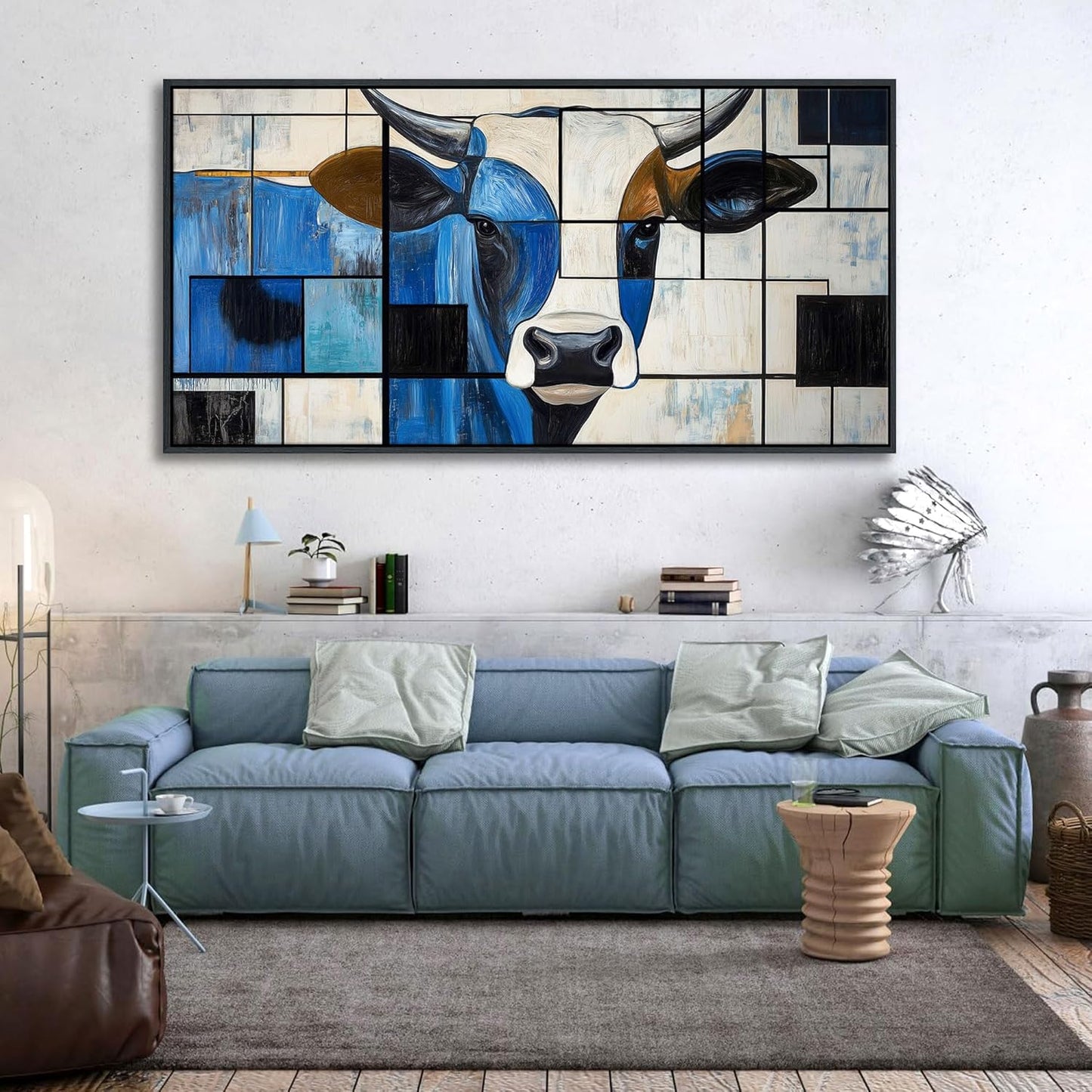 QZQCBLC Large Canvas Wall Art, Black and White Cow Pictures Artwork Abstract Modern Funny Western Wall Decor for Living room Bedroom kitchen Home Office Framed Painting 24x48 IN