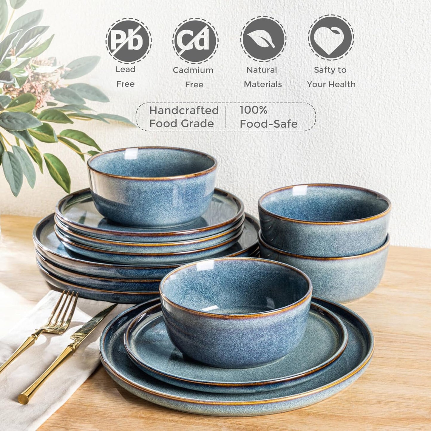 AmorArc Ceramic Dinnerware Sets for 4,Round Reactive Glaze Stoneware Plates and Bowls Set,Highly Chip and Crack Resistant Dishware | Dishwasher & Microwave Safe Dishes Set,Service for 8 (24pc)