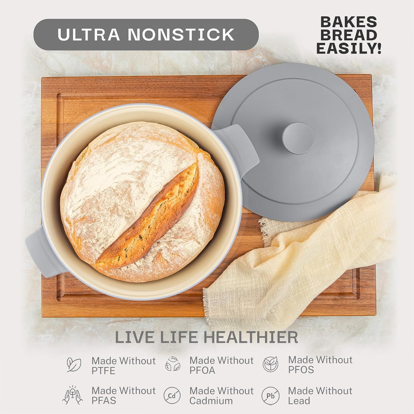 Gotham Steel 5 Qt Dutch Oven Pot with Lid, Nonstick Ceramic 10 in 1 Cooking Pot & Dutch Oven for Bread Baking, Lightweight, Oven & Dishwasher Safe – Gray