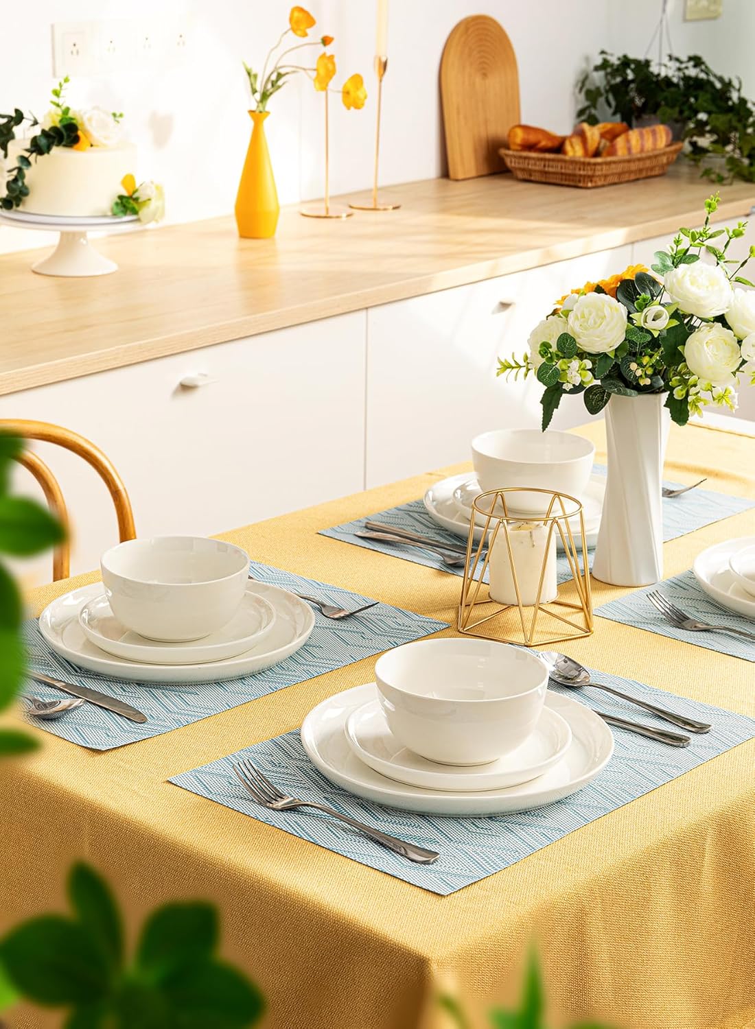 Sweese 10 Oz Porcelain Bowls Set of 6 - Versatile for Cereal, Soup, Salad, Pasta, Oatmeal - Microwave Dishwasher Safe, White