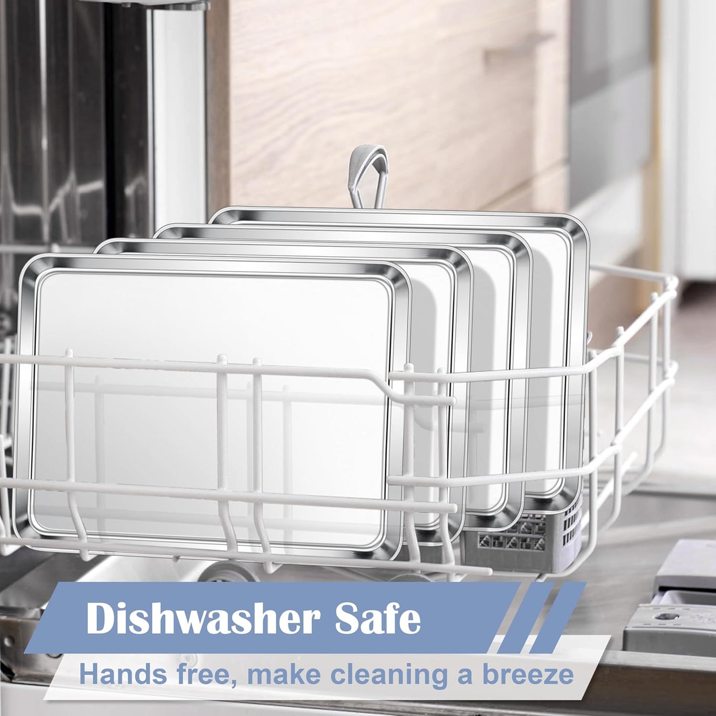 E-far Stainless Steel Baking Sheets Set of 4, 12.4” x9.7” Baking Cookie Sheets Pans for Oven, Non-toxic Metal Trays for Cake Cookies, Healthy & Rust Free, Mirror Finish & Dishwasher Safe