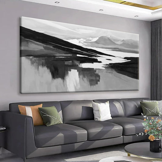 Abstract Wall Art Decor Grey White Wall Art Painting Canvas Art Wall Decor Prints Minimalist Abstract Black Wall Decor For Living Room Wall Bedroom Kitchen Office Artwork 24"×48"