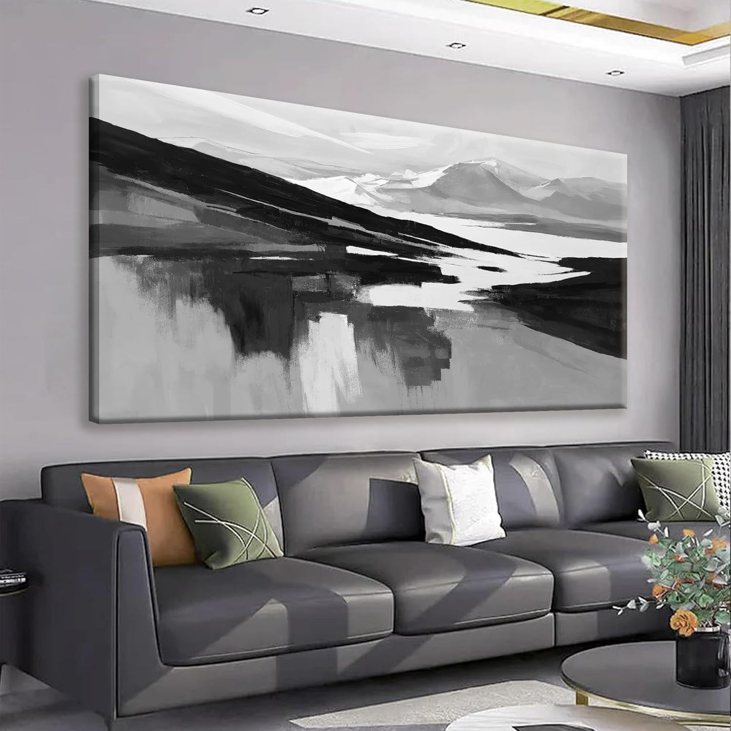 Abstract Canvas Art Wall Decor Black White Wall Art Painting Abstract Black Wall Art Prints Minimalist Decor Artwork For Bedroom Kitchen Office Bathroom Artwork 20"×40"