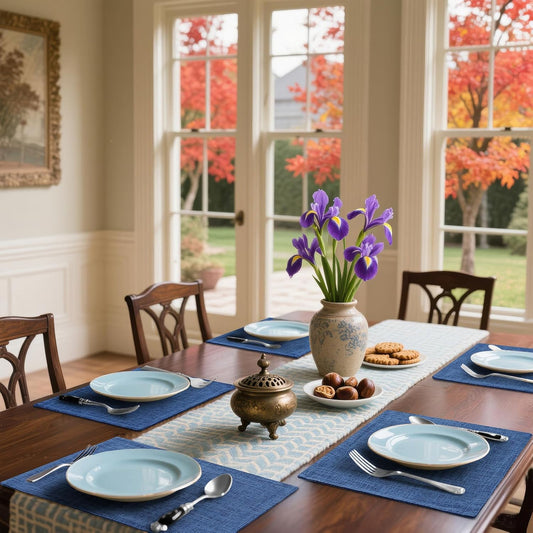 Homaxy Cloths Placemats for Dining Table Set of 4, Heat Resistant Washable Cotton Linen Blend Table Mats, Easy to Clean Place Mats for Indoor Outdoor Party Kitchen Decoration, 13" x 19", Blue