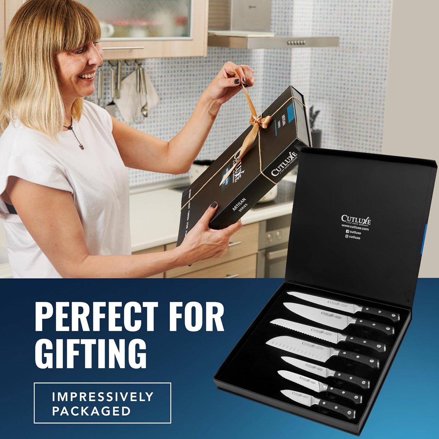 Cutluxe Chef Knife Set, 7 PCS Professional Chef's Knife Set – Razor Sharp German Steel, Full Tang, Ergonomic Handles – Artisan Series