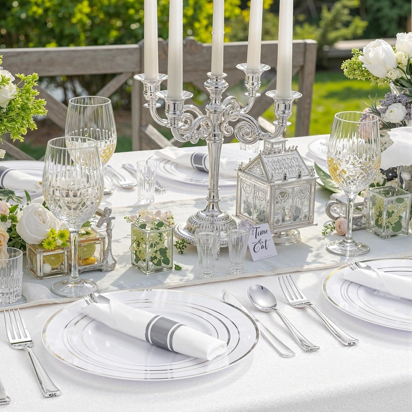 WDF 180 Pieces Silver Plastic Silverware - Silver Plastic Cutlery - Fancy Plastic Silverware Heavy Duty - 60 Forks 60 Knives 60 Spoons - Disposable Plastic Utensils Perfect for Party/Wedding/Christmas