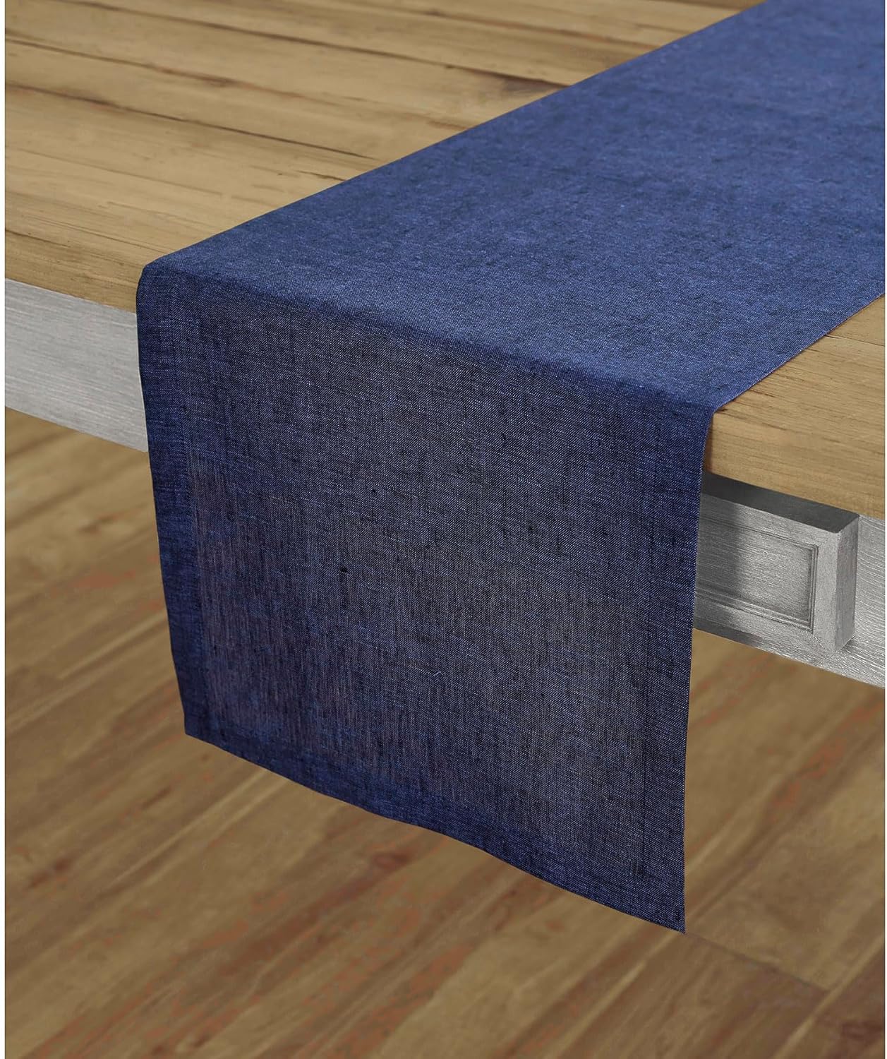 Solino Home Linen Table Runner 144 Inches Long - Athena, 100% Pure Linen Chambray Navy Dining Table Runner 14 x 144 Inch for Fall, Autumn, Thanksgiving, Christmas