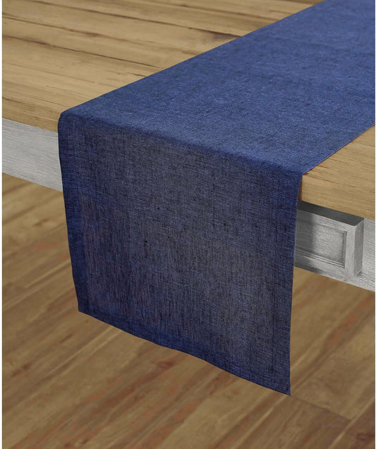 Solino Home Linen Table Runner 60 Inches - 100% Pure Linen Chambray Navy Table Runner 14 x 60 Inch Ideal for Dresser and Coffee Tables - Fall, Autumn, Thanksgiving, Christmas, Holiday - Athena