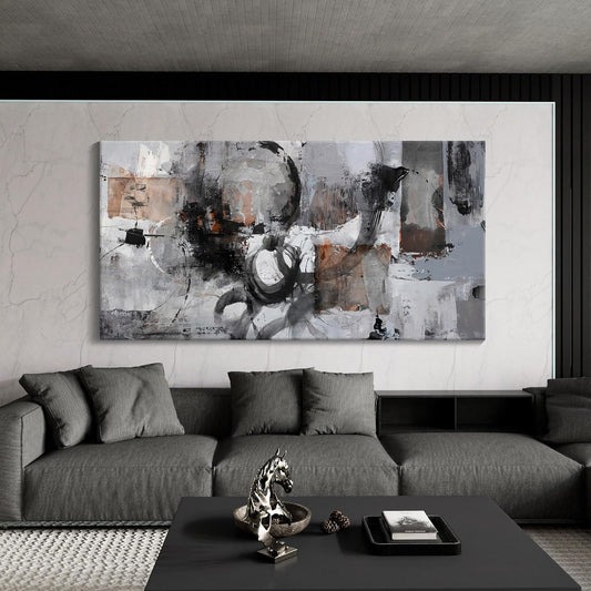 Pogusmavi Large Abstract Canvas Wall Art - Black & Grey, 29x58in, Framed, Modern Decor for Living Room & Bedroom