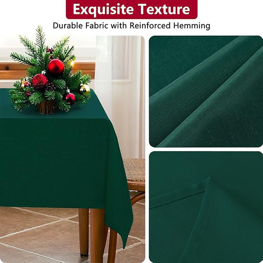Fabric Green Christmas Rectangle Tablecloth, Faux Linen Textured Table Cloth for 6ft Rectangular Table, Water Resistant & Washable for Dinig Party Holiday Decoration, 60 x 84 Inch