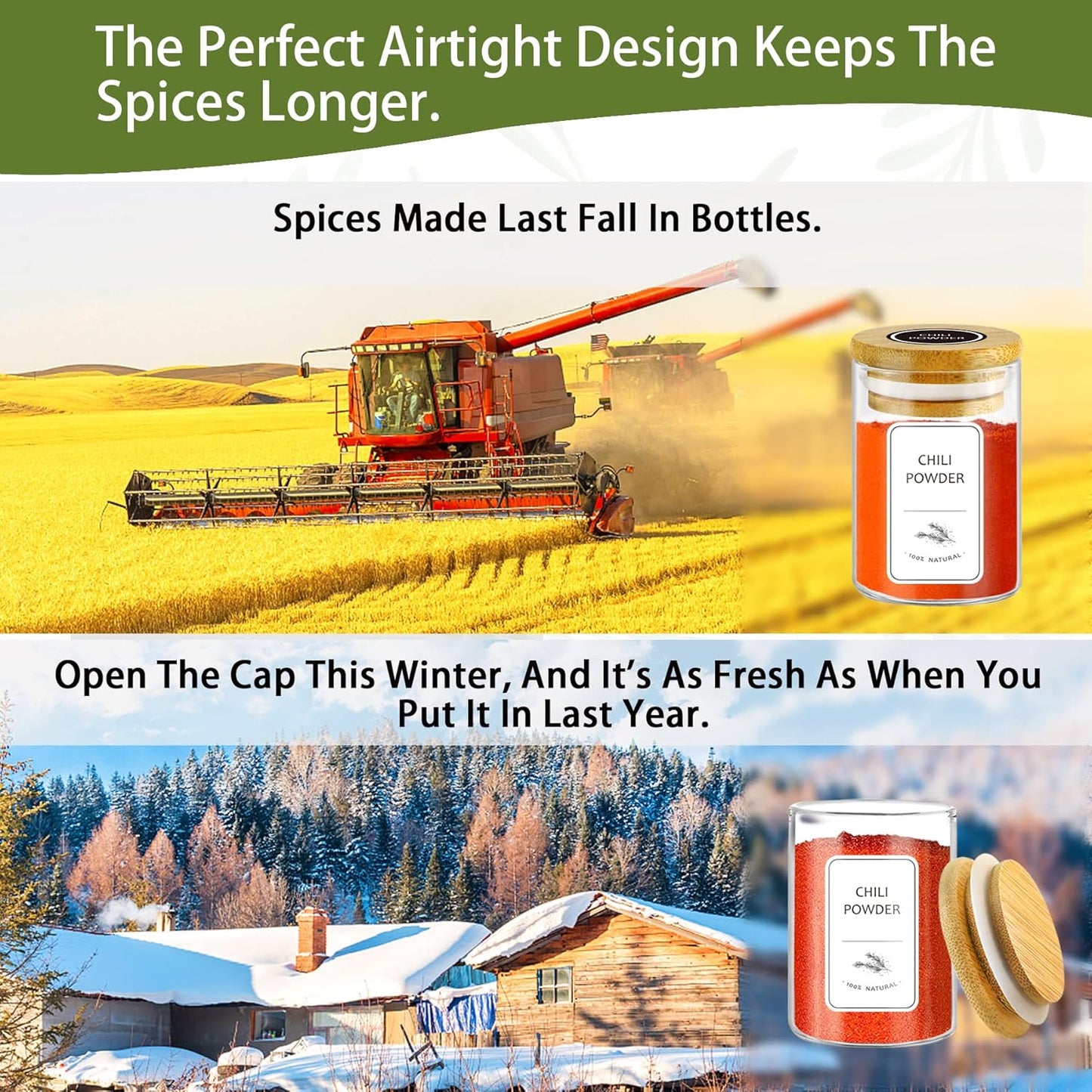 SLifeJars-Spice Jars with Label, 4 oz 24 pcs Spice Containers Glass Jars with Bamboo Lids, Seasoning Containers Bottles, Airtight Empty Glass Jars for Spice Rack,Drawer,Cabinet,Pantry