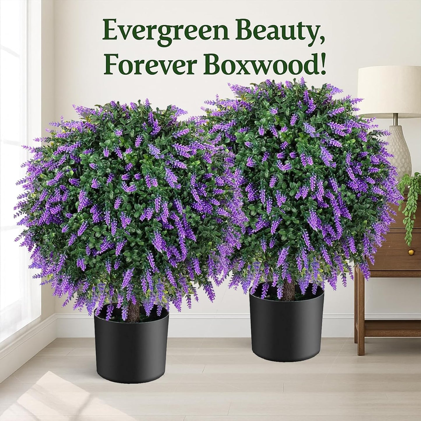 Real Touch 26" Artificial Lavender Trees (2-Pack) – Lifelike UV-Resistant Artificial Plant Featuring a Natural Wood Trunk – Perfect for Front Porch, Patio & Home Decor