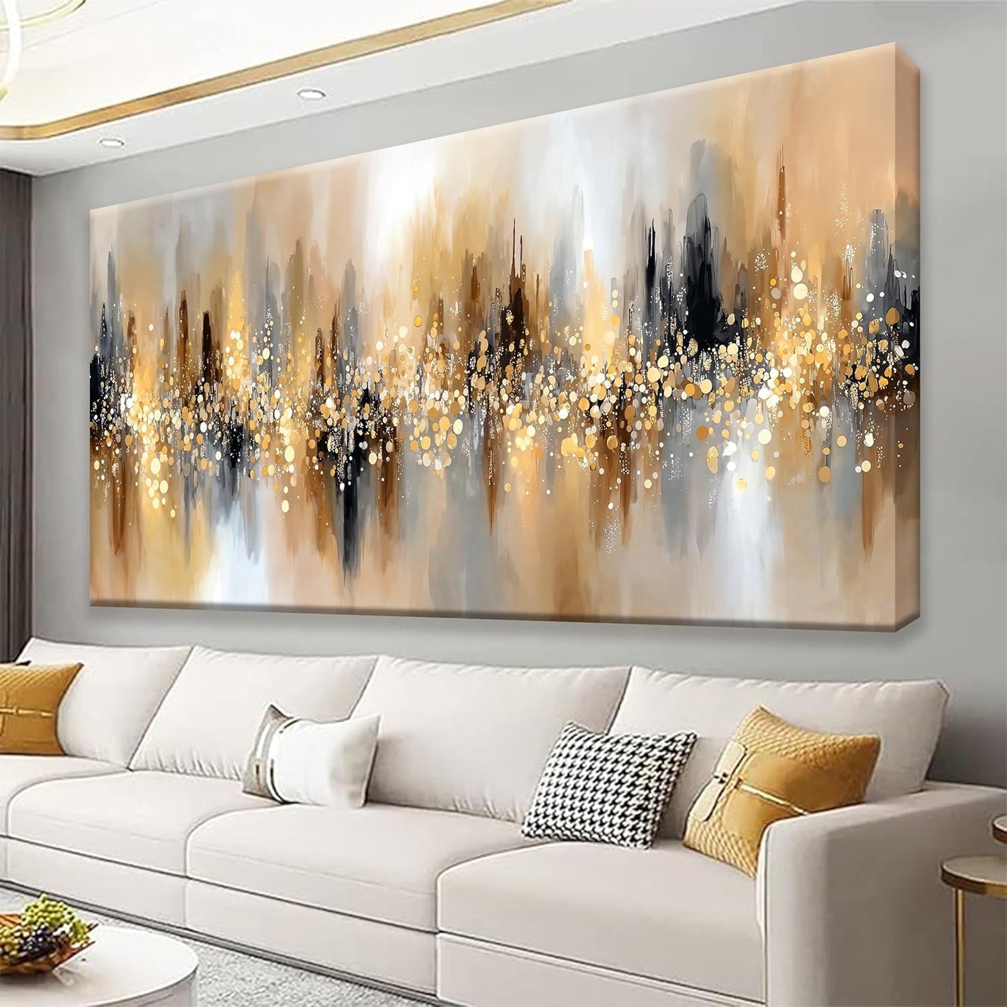 Tsomzxng Canvas Art Wall Decor Gold Abstract Wall Art For Living Room Modern Abstract Art Painting Gold Wall Art Prints Pictures For Bedroom Hotel Home Decoration 24 X 48 Inch