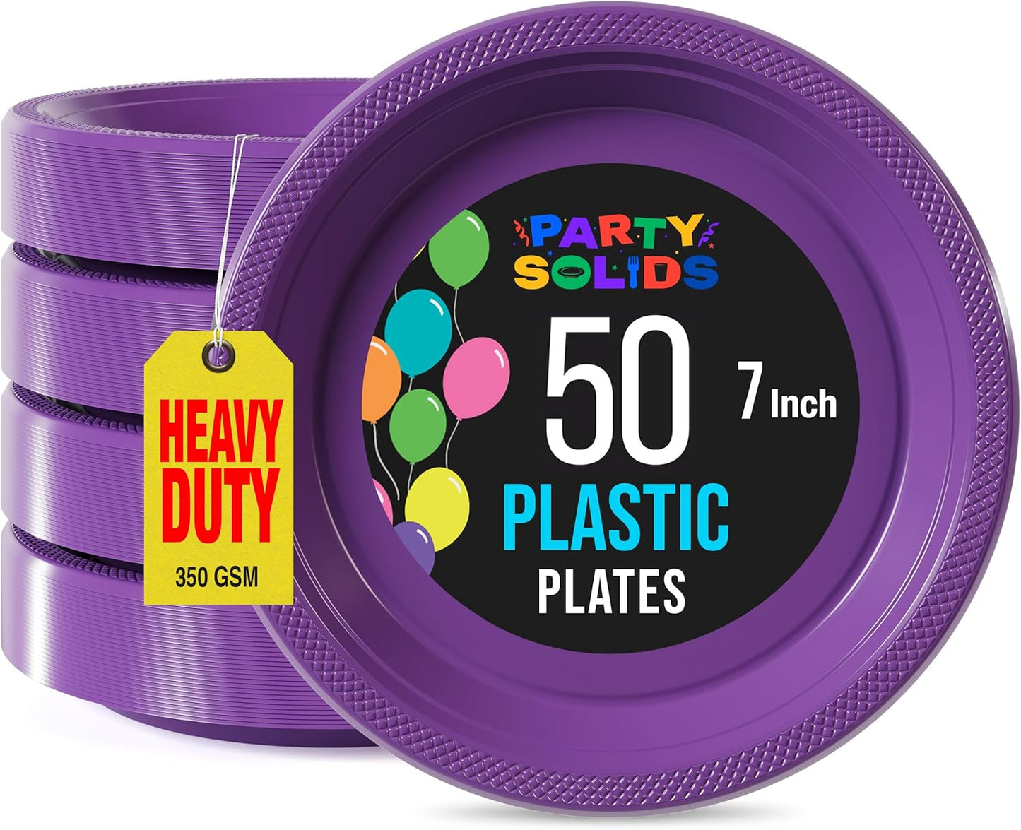 Exquisite Party Solids Purple Plastic Plates For Party Supplies 7" Purple Disposable Plates Heavy Duty 50 Pcs Plastic Dinnerware Sets Heavy Duty 350 GSM Disposable Dinnerware Set