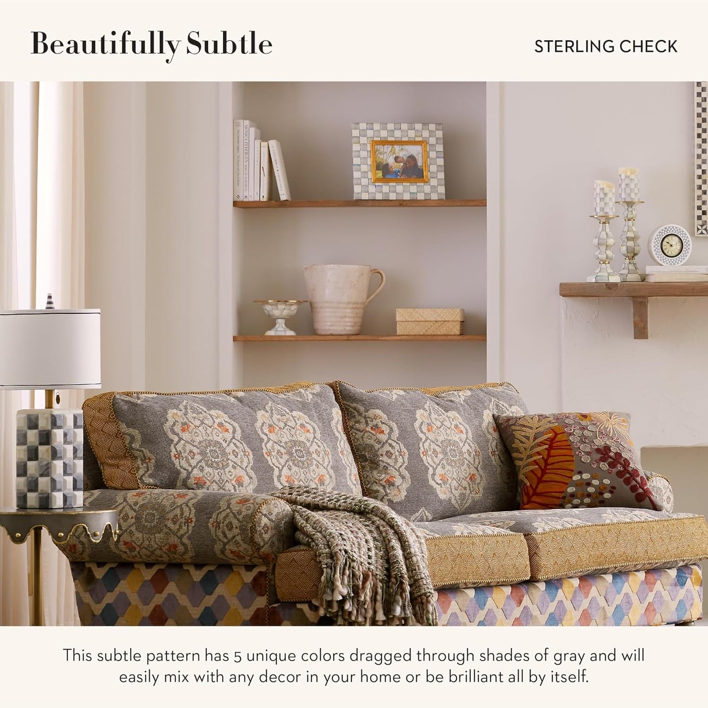 MACKENZIE-CHILDS Enamel Compote, Cute Enamel Pedestal Serving Dish or Decorative Bowl, Small, Gray-and-White Sterling Check