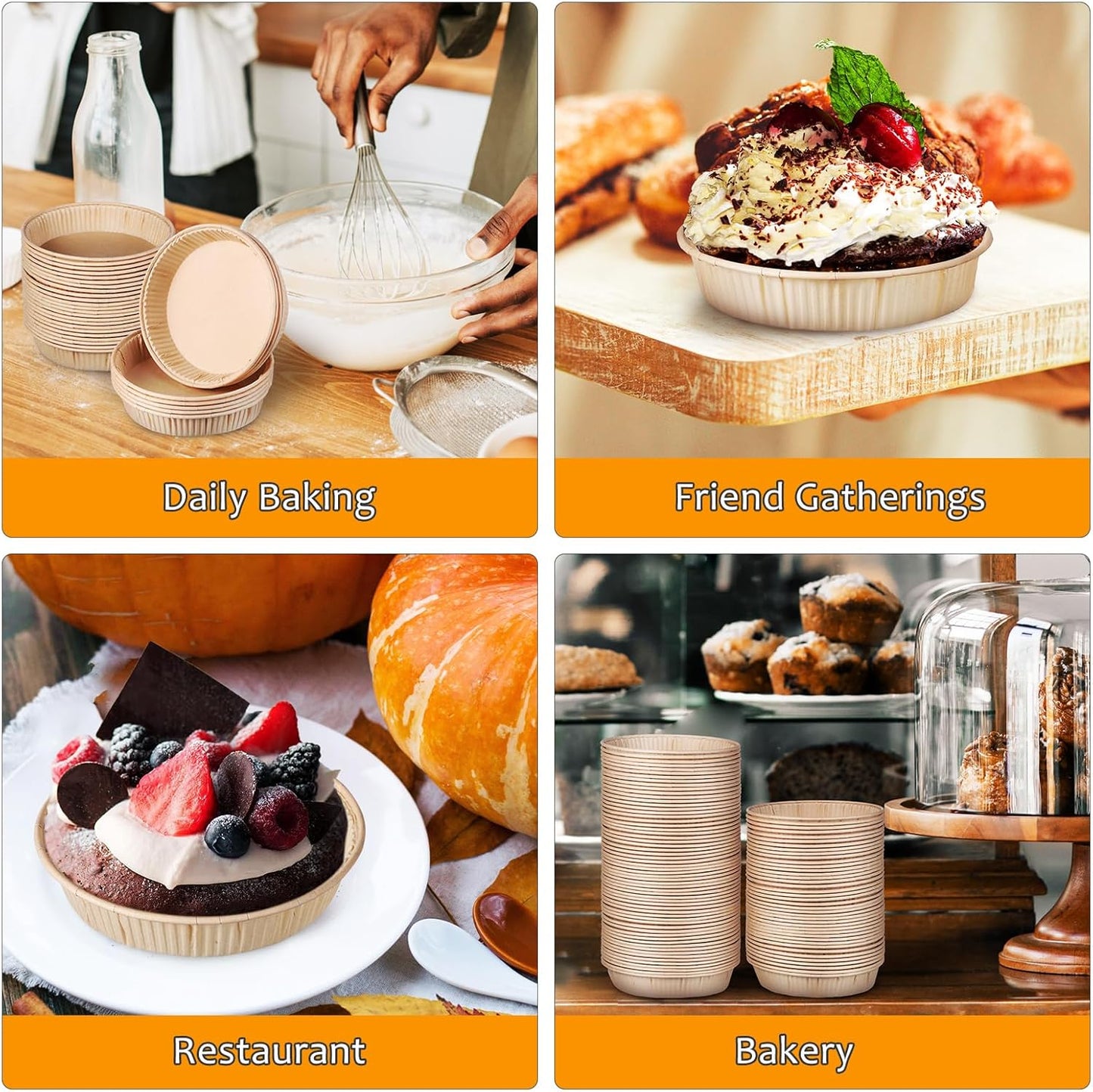 UPKOCH 100 Pcs Baking Tart Pans, 4 Inch Round Disposable Paper Mini Pie Tins, Oven and Microwave Safe, Ideal for Air Frier Quiche and Desserts