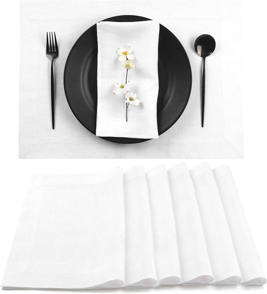 D'Moksha Homes Linen White Placemats Set of 6-100% Pure Linen Placemats 14 x 19 Inch for Fall, Autumn and Halloween - Handcrafted and Machine Washable