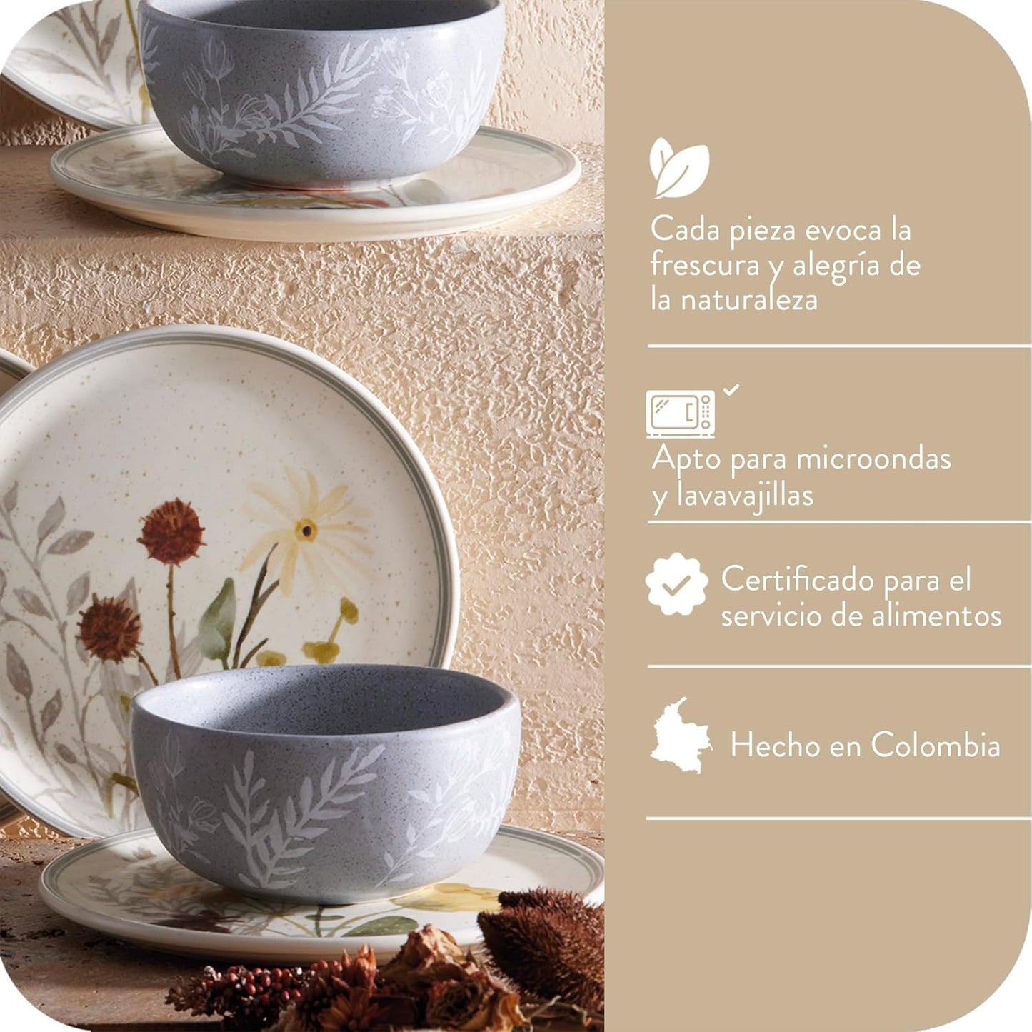 Corona 12–piece Delicate Floral Design Ceramic Dinnerware Sets | Plates and Bowls | Service For 4 | Anastasia
