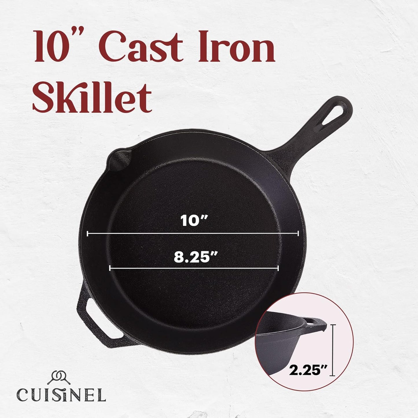 Cuisinel Pre-Seasoned Cast Iron Skillet (10-Inch) with Glass Lid and Handle Cover Oven Safe Cookware - Heat-Resistant Holder - Indoor and Outdoor Use - Grill, Stovetop, Induction Safe