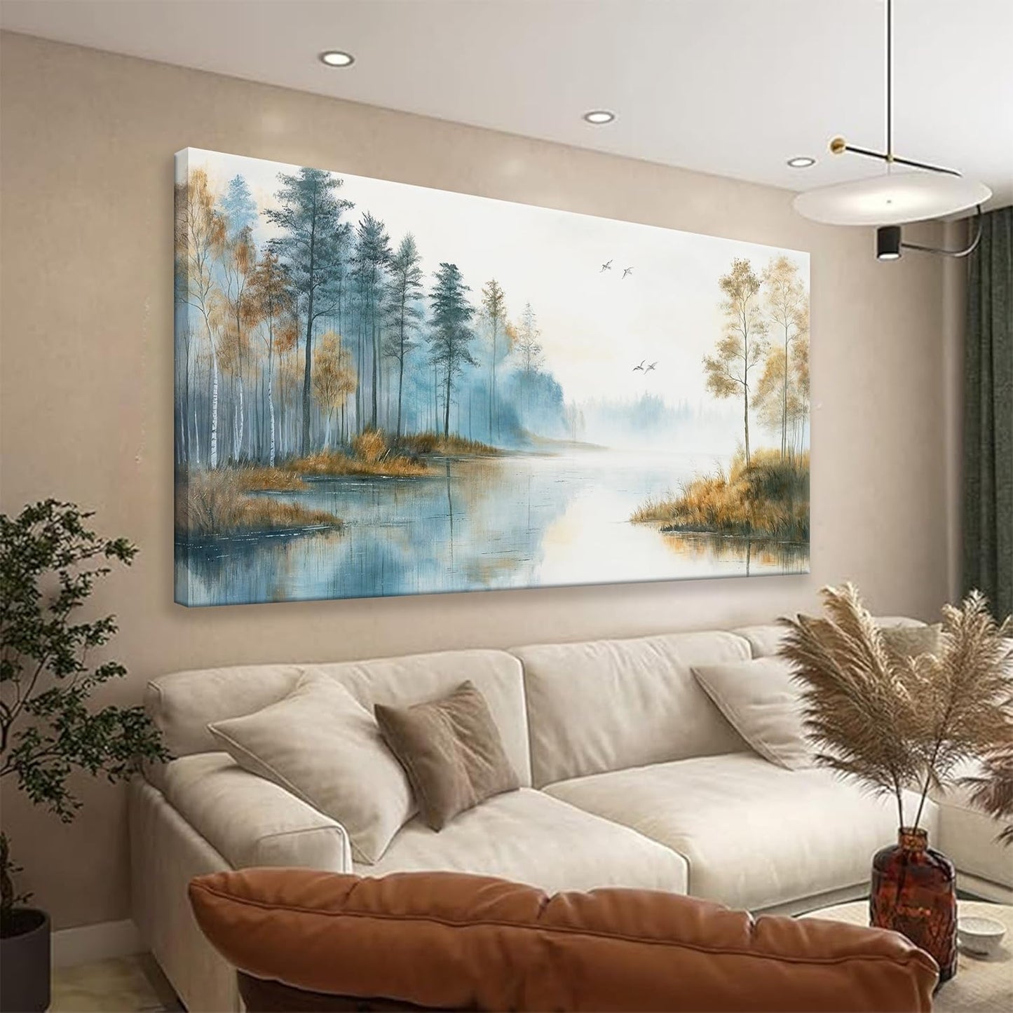 Suconvng Large Wall Art For Living Room Landscape Canvas Art Wall Decor Modern Tree Forest Wall Art Painting Prints Picture For Bedroom Office Kitchen Home Wall Decor 29"X58"