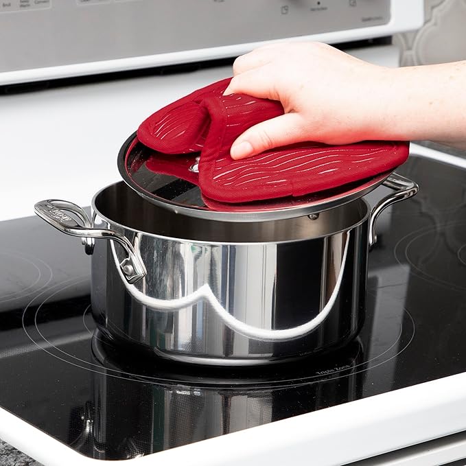 All-Clad Premium Pot Holder & Heating Pad, (2-Pack) Heat Resistant to 500 Degrees, 100% Cotton 10"x6.25" for Kitchen and Barbeque, Chili Red