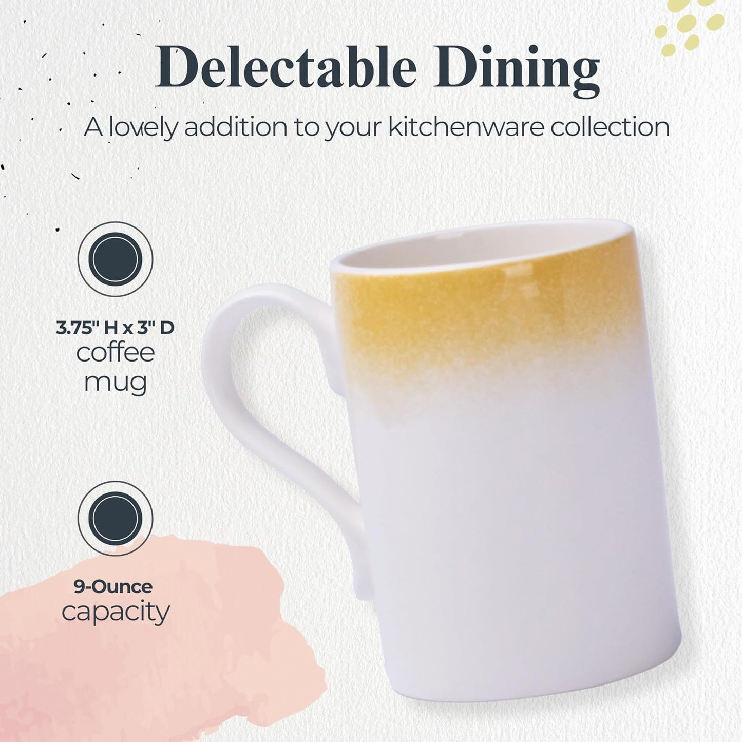 Portmeirion Potters 9oz Ceramic Mug (Set of 4) - Handcrafted Coffee Mugs with Yellow Mists - Dishwasher, Microwave, Freezer Safe - Earthenware Mugs for Tea & Coffee Lovers, Unique Mug Set (Yellow)