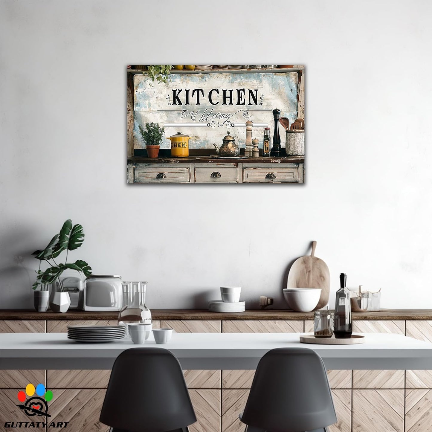GUTTATY Farmhouse Wall Art Rustic Kitchen Decor, Ready to Hang Graffiti Kitchen Canvas Print Spoon And Vegetable,Vintage Posters Prints for Dinning Room Home Kitchen Restaurant Painting 24×36 Inch