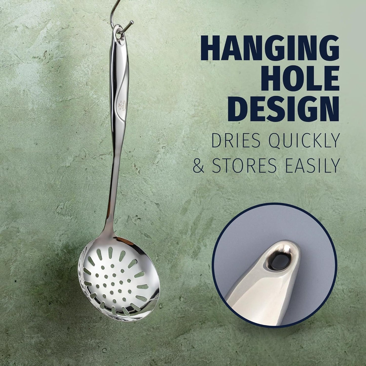 Zulay Kitchen Stainless Steel Slotted Spoon - 14.5” Large Skimmer Frying Spoon for Draining & Serving - Heat-Resistant, Rust-Proof & Dishwasher Safe Kitchen Utensil for Everyday Use