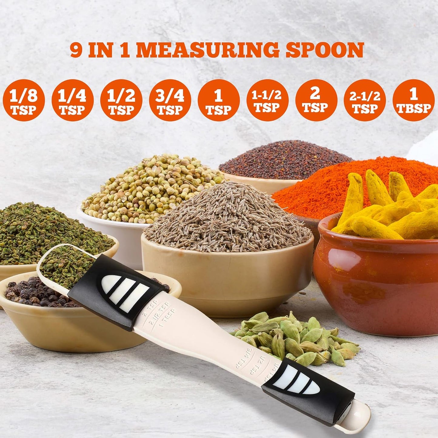 Performore Adjustable Measuring Spoon with Double End Adjustable Scale, 9 Stalls All in One Measuring Spoon, Wide Range of Measurements - Dry and Semi-Liquid Ingredients for Baking, Cooking