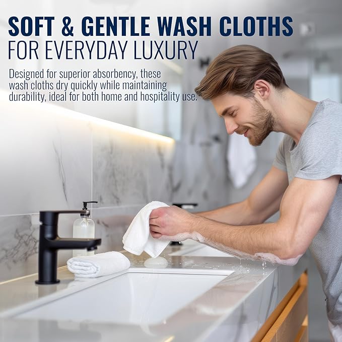 300-Pack Economy Washcloths Bulk (12x12) – White Poly Cotton Face Cloths – Commercial-Grade Cleaning Rags – Soft, Absorbent & Quick-Dry Towels for Hotels, Spas, Gyms & Hospitality Use