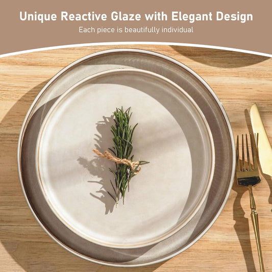 GBHOME Stoneware Dinnerware Sets for 4,Round Reactive Glaze Ceramic Plates and Bowls Set,Highly Scratch Resistant | Dishwasher & Microwave Safe Dishes Set,Service for 4(12Pcs)