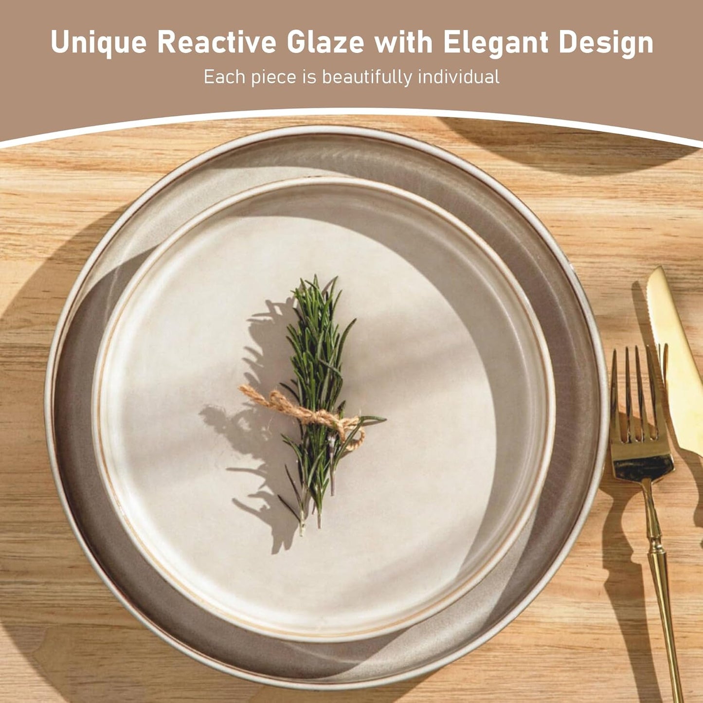 GBHOME Stoneware Dinnerware Sets for 8,Round Reactive Glaze Ceramic Plates and Bowls Set,Highly Scratch Resistant| Dishwasher & Microwave Safe Dishes Set,Service for 8(24pc)