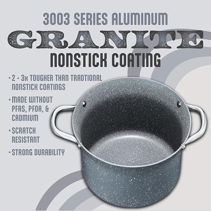 Concord Granite Nonstick 7 Quart Stock Pot Cookware Set (Induction Compatible) (Grey)