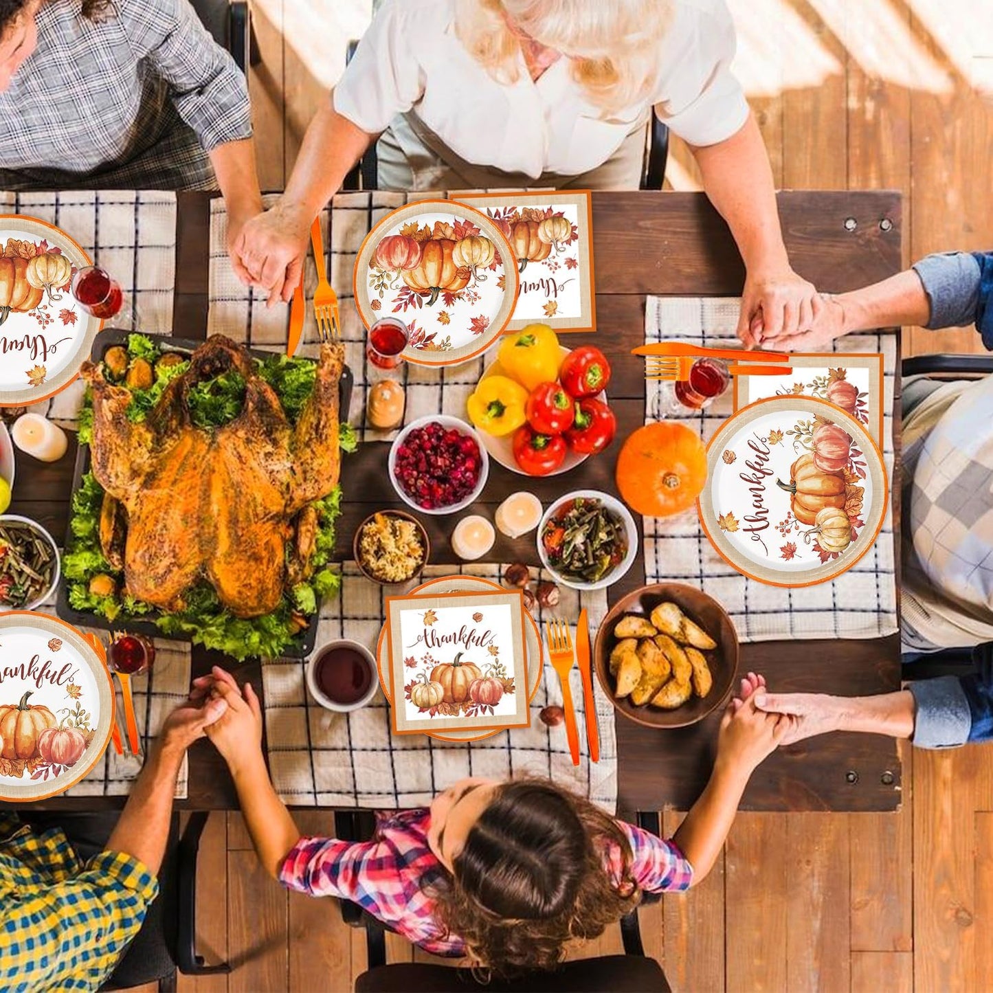 Autumn Harvest Thanksgiving Party Supplies Set - Complete Disposable Dinnerware Set for Thanksgiving Fall Party, Serves 24 Guests - Includes Plates, Cups, Napkins, and Cutlery