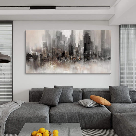 Cityscape Wall Art New York City Skyline Buildings Picture Modern Abstract Grey NYC Skyline Painting Framed Artwork for Bedroom Living Room Bathroom Home Office Decor29×58IN