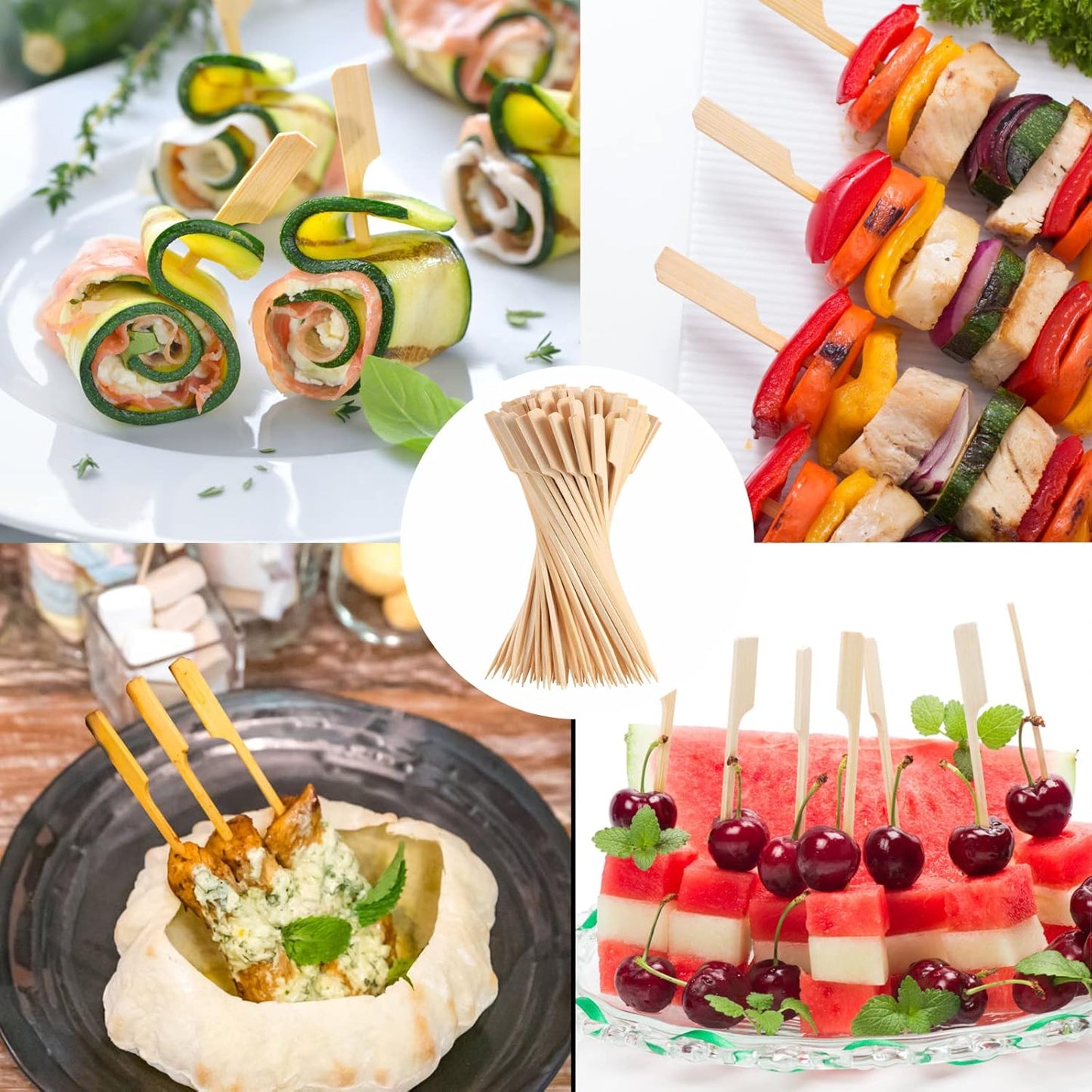 200 PCS Bamboo Skewers for Appetizer, 7 Inch Caramel Candy Apple Sticks, for Drinks, Fruit Kababs, Sausage, Barbecue Snack, Natural Wood Paddle Mini Food Skewer, Cocktail Pick, Charcuterie Accessories