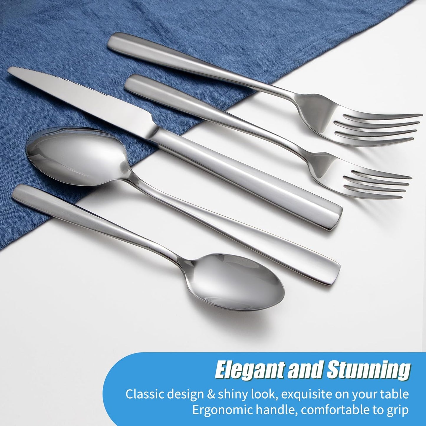 40 Piece Heavy Silverware Set, Premium Stainless Steel Flatware Set for 8, Mirror Polished Dishwasher Safe Kitchen Cutlery Sets, Durable Eating Utensils Dinnerware Include Fork Spoon Knife