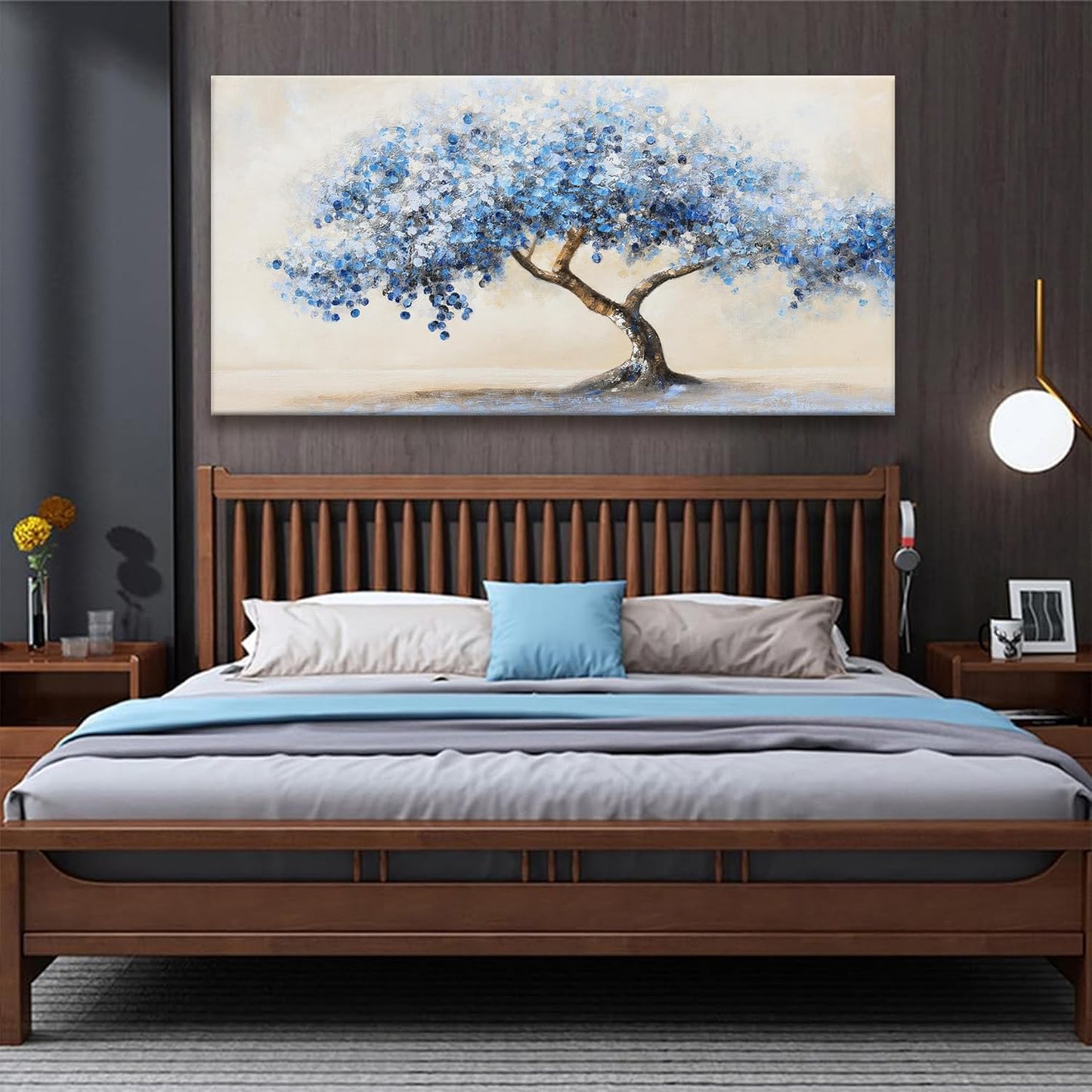 Suconvng Large Wall Art For Living Room Blue Abstract Art Tree Of Life Modern Artwork Canvas Art Wall Decor Painting Tree Pictures Ready To Hang For Bedroom Office Home Wall Decor 29"X 58"