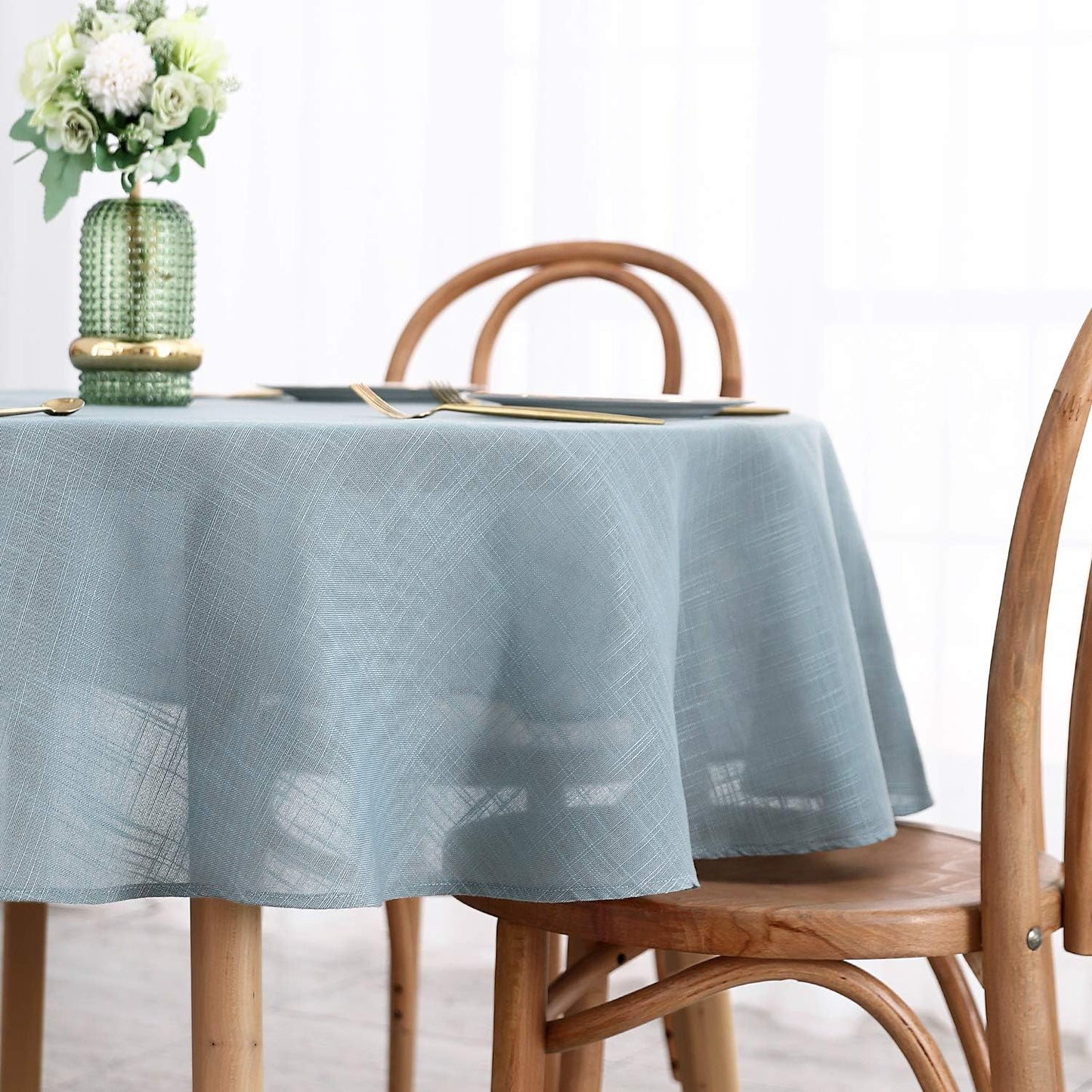 maxmill Lux Faux Linen Tablecloth with Slubby Yarn Textured Weaves Wrinkle Resistant Anti-Shrink Soft Table Cloth for Kitchen Dining Restaurant Tabletop for Event Dinner Round 70 Inch Slate Blue